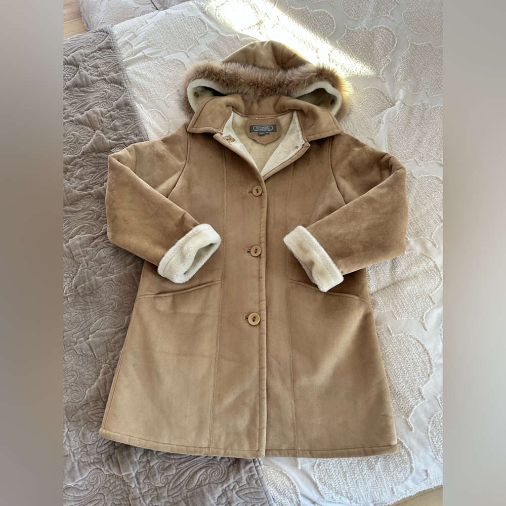 Vintage Novelti By Adorable Junior Faux Suede Coat with real Fox Fir Trim Size M